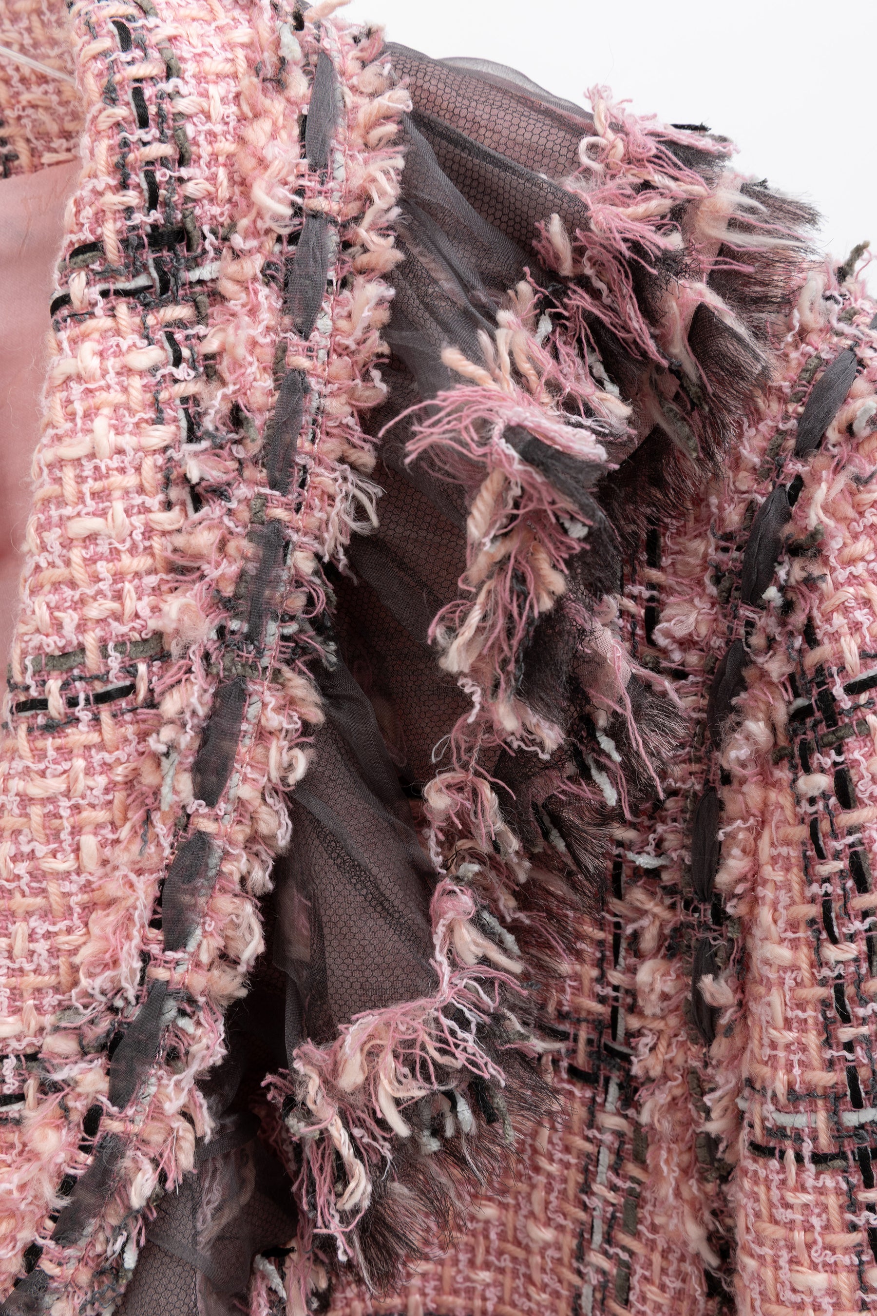 Chanel Pink and Grey Tweed Jacket with Detachable Frill Collar, 42 FR