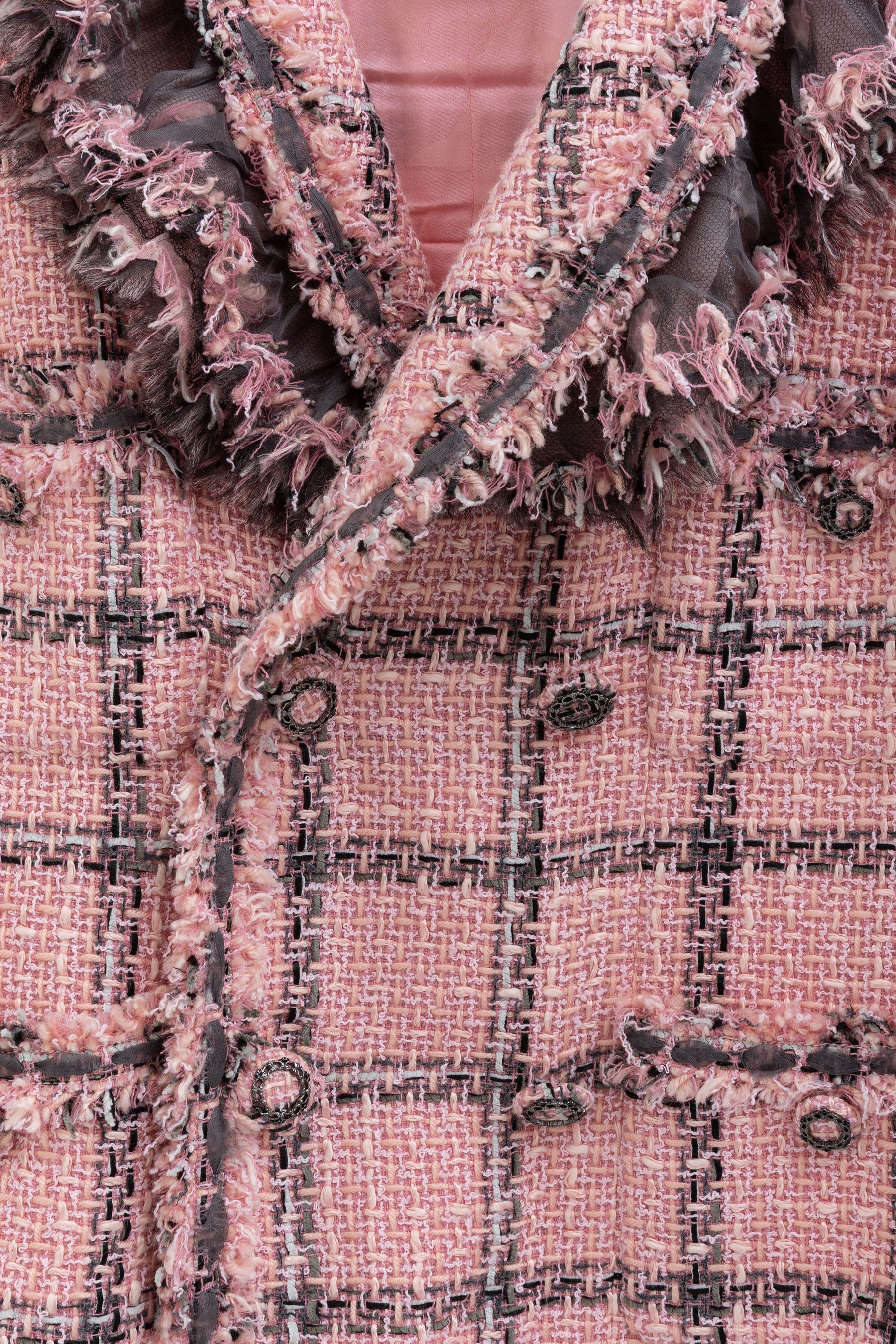 Chanel Pink and Grey Tweed Jacket with Detachable Frill Collar, 42 FR