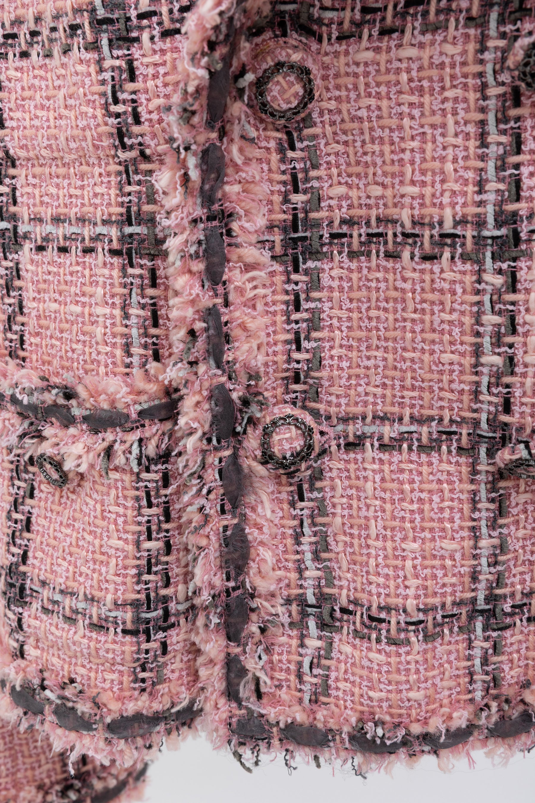 Chanel Pink and Grey Tweed Jacket with Detachable Frill Collar, 42 FR