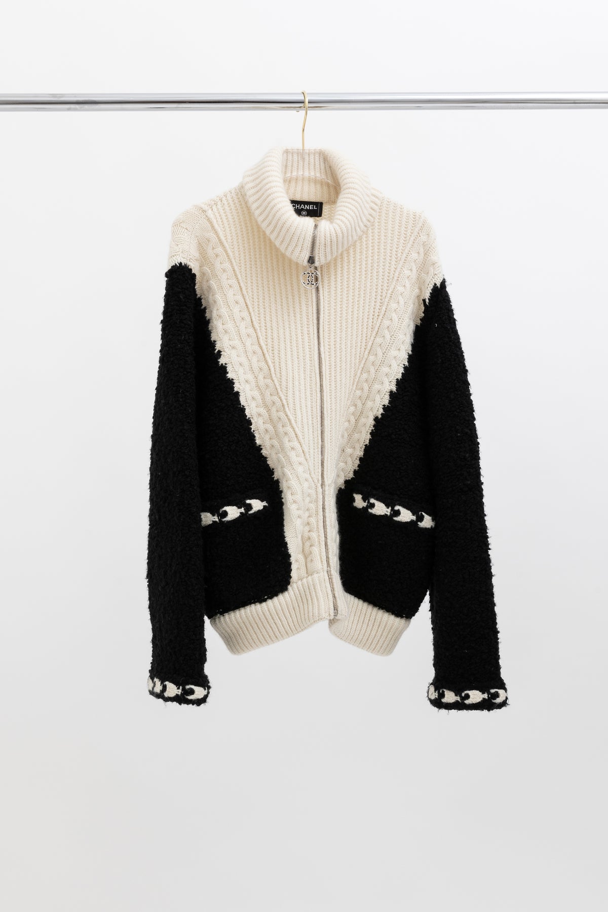 Cable Knit Wool Cashmere Blend Zipped Jacket