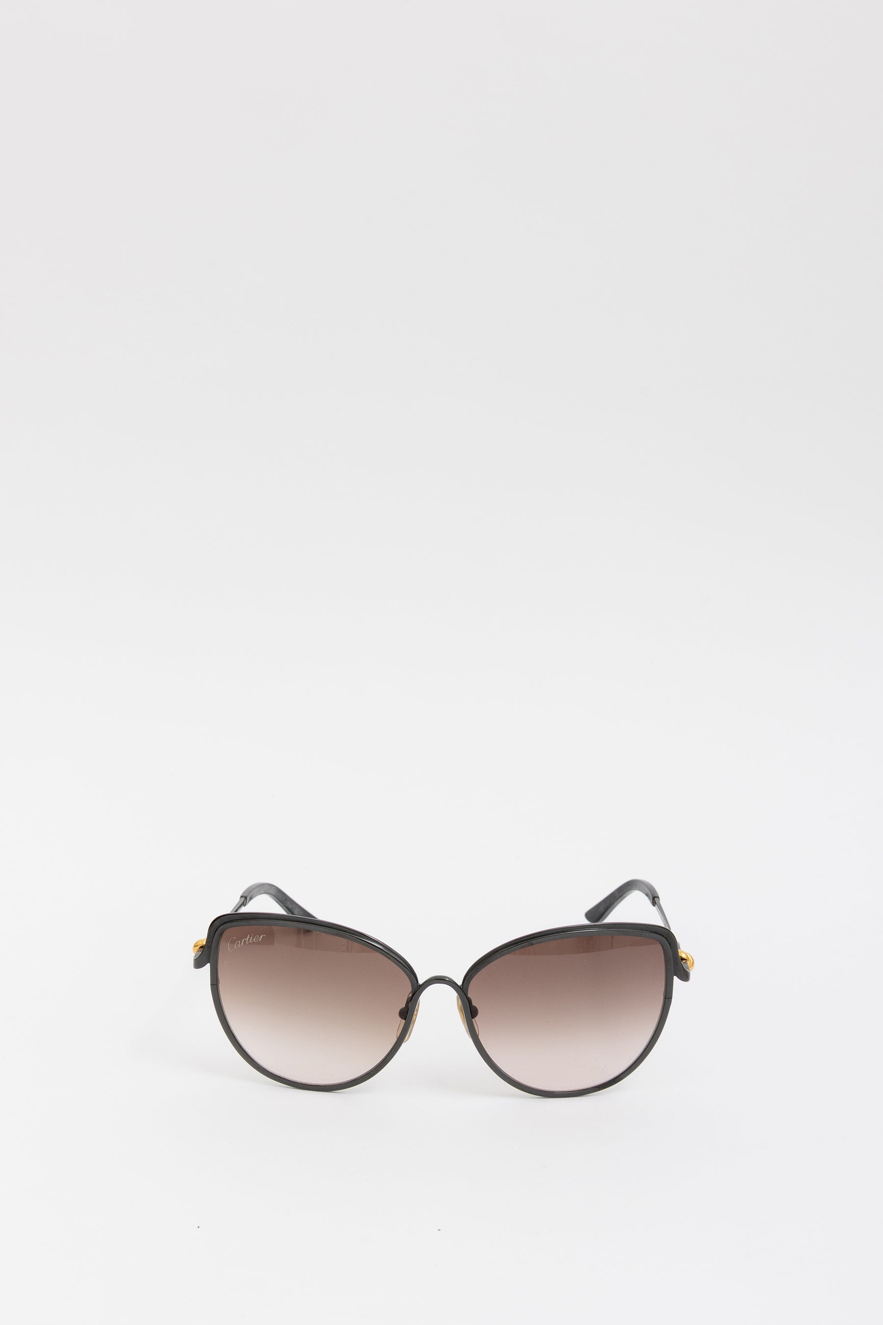 Cartier Black Oversized Round Cat Eye Sunglasses
