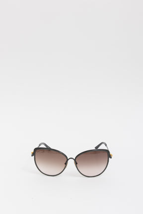 Cartier Black Oversized Round Cat Eye Sunglasses