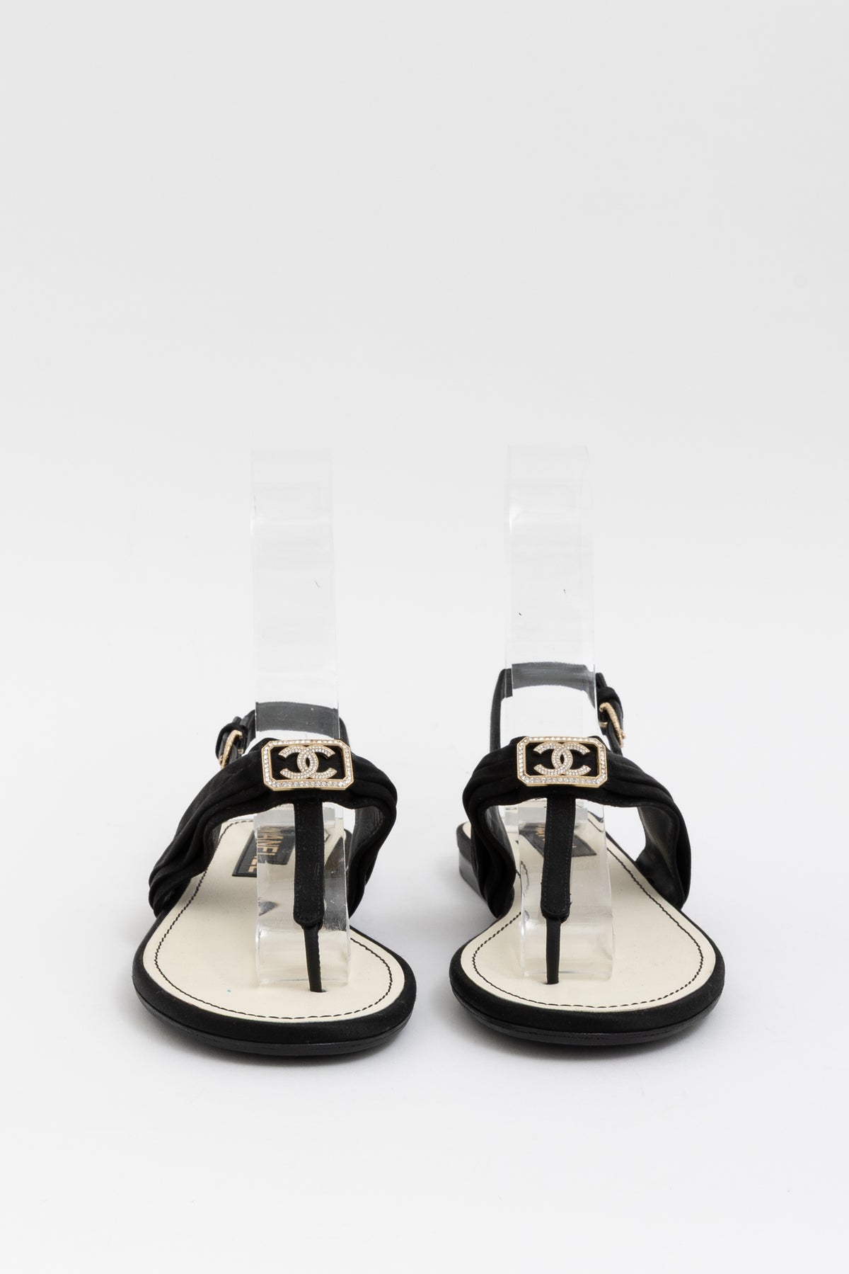 Crystal Logo T-Strap Sandals