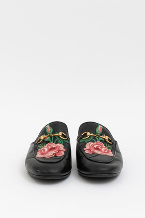 Rose Embroidered Princetown Horsebit Flat Mules