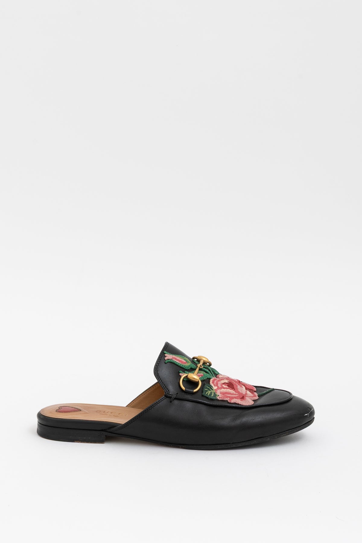 Rose Embroidered Princetown Horsebit Flat Mules