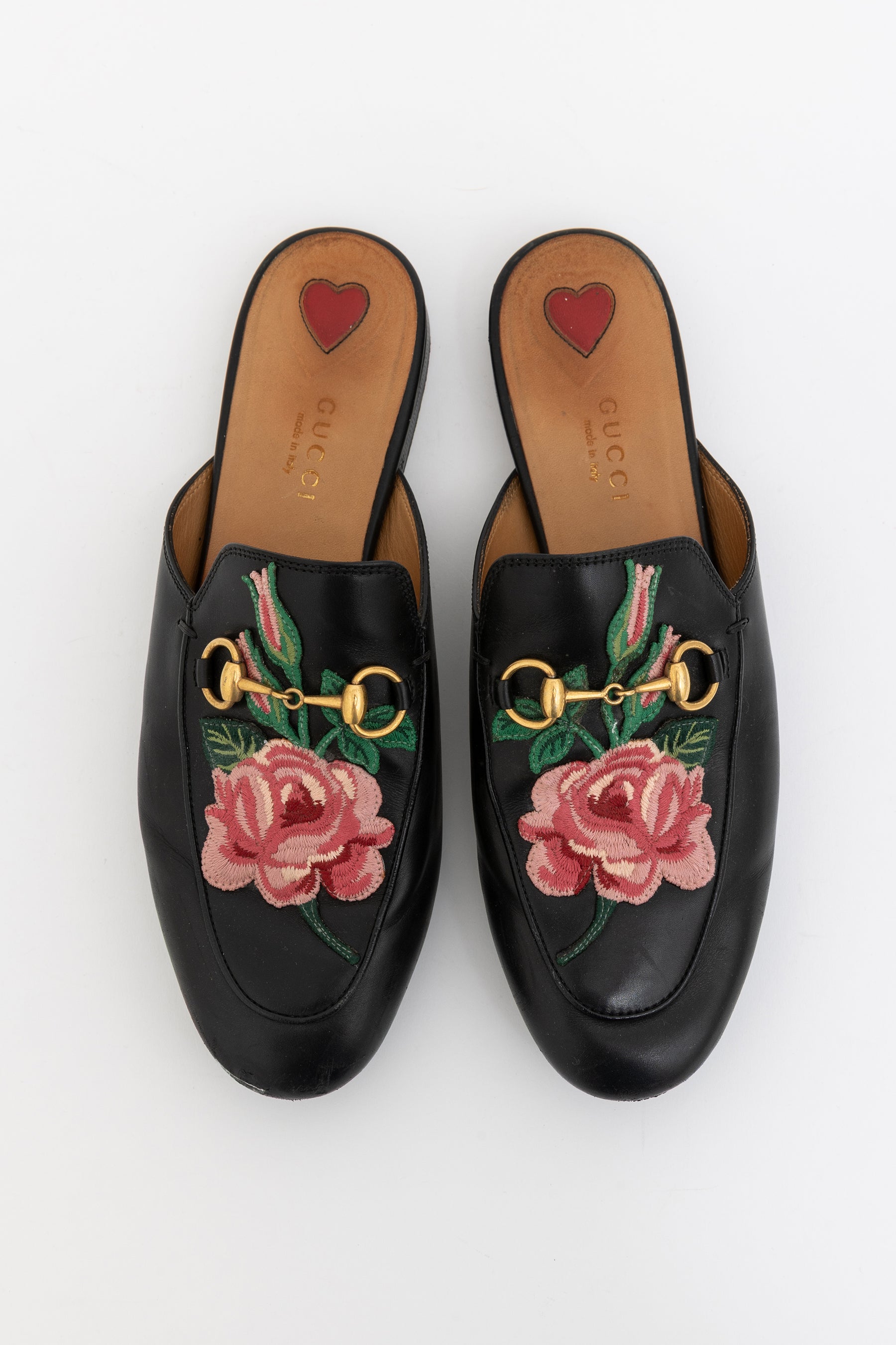 Rose Embroidered Princetown Horsebit Flat Mules