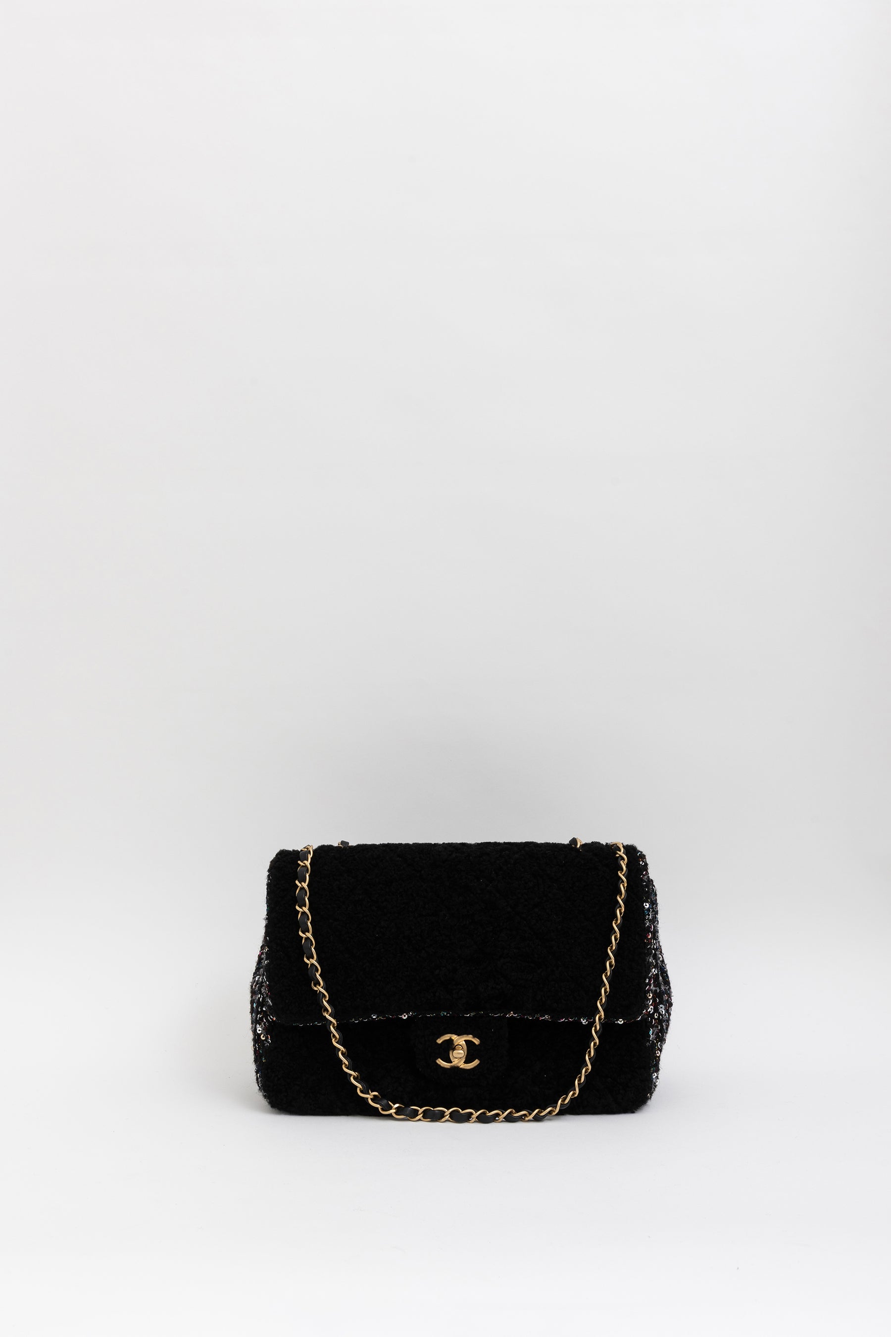 Quilted Shearling and Fantasy Tweed Medium Classic Single Flap