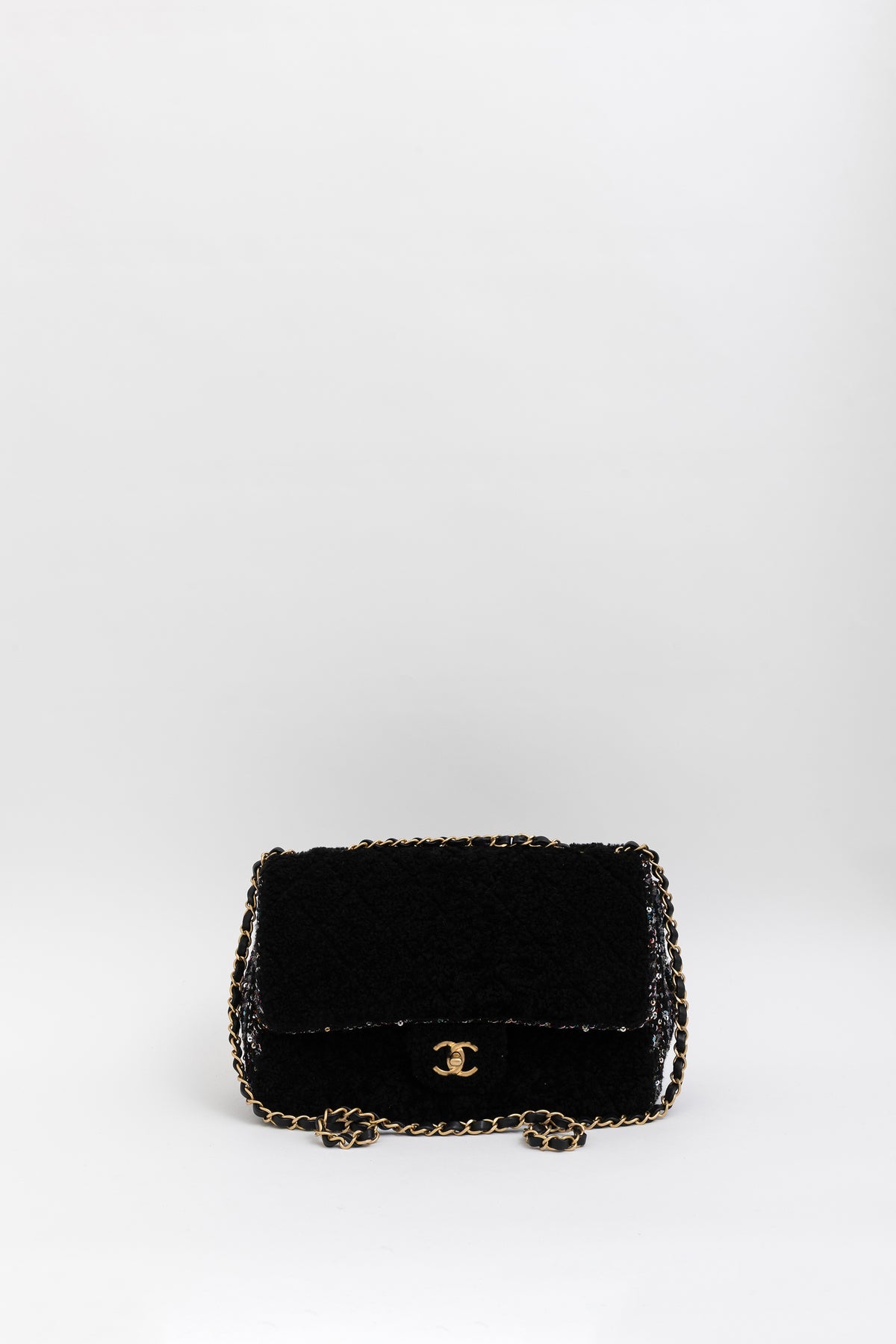 Quilted Shearling and Fantasy Tweed Medium Classic Single Flap