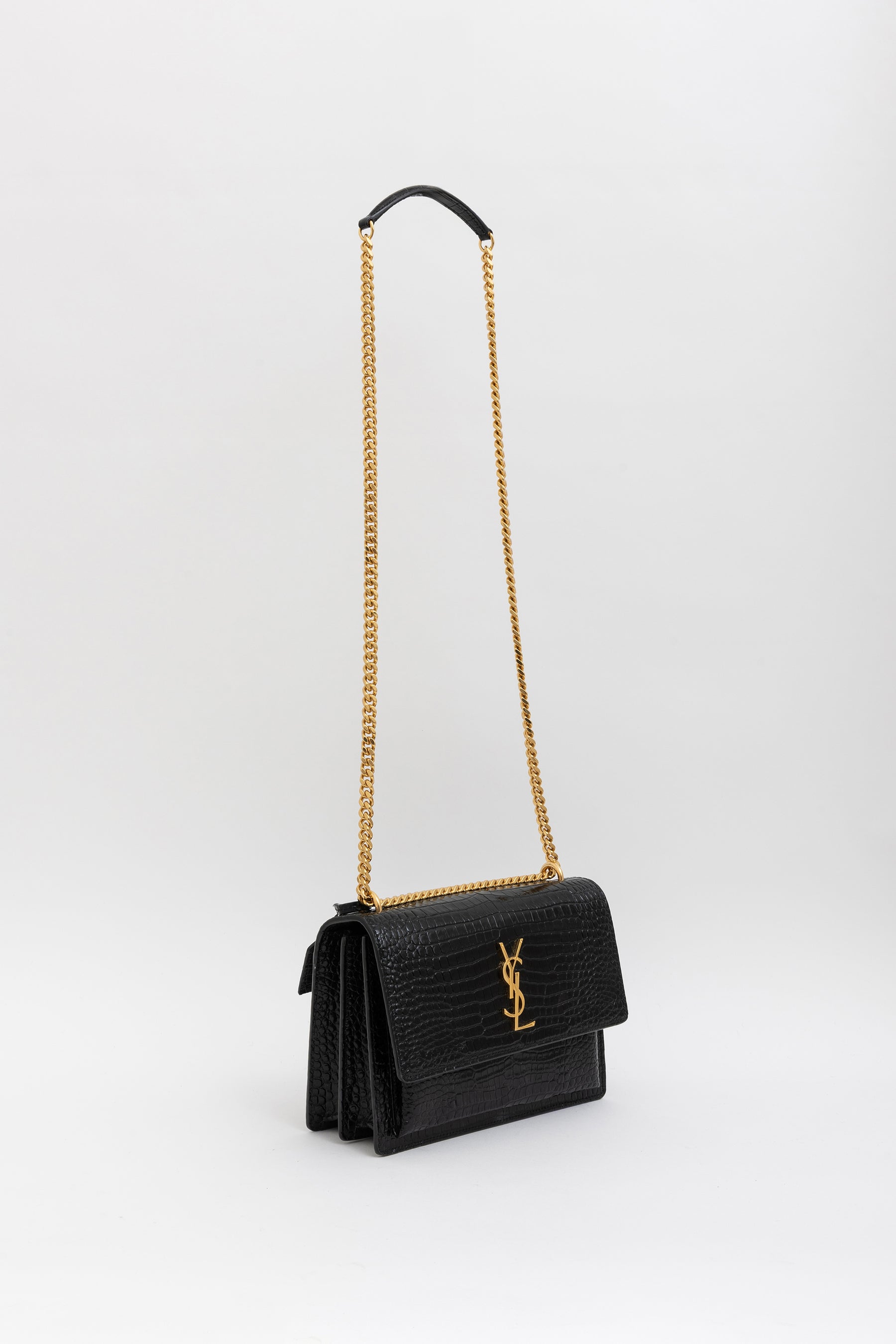 Sunset Medium Croc-Embossed Leather Shoulder Bag