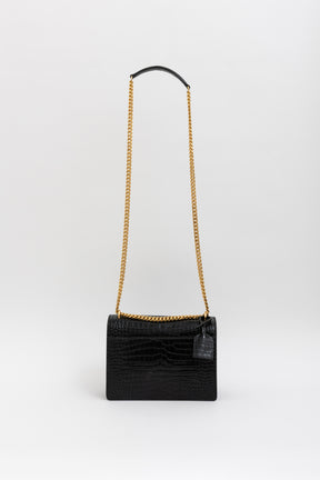 Sunset Medium Croc-Embossed Leather Shoulder Bag