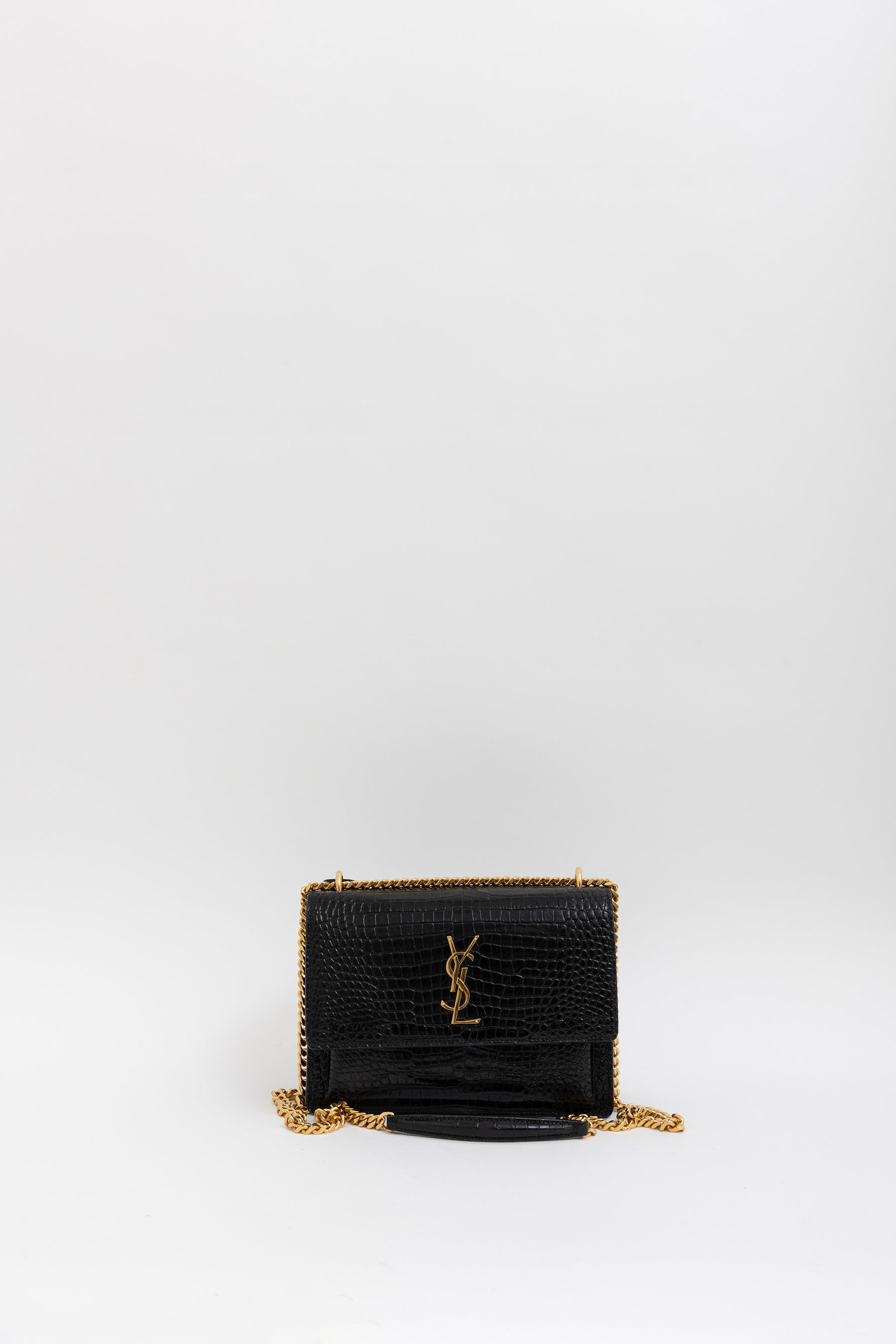 Sunset Medium Croc-Embossed Leather Shoulder Bag