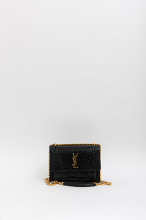 Sunset Medium Croc-Embossed Leather Shoulder Bag