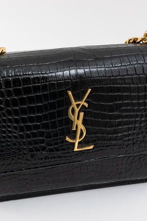 Sunset Medium Croc-Embossed Leather Shoulder Bag