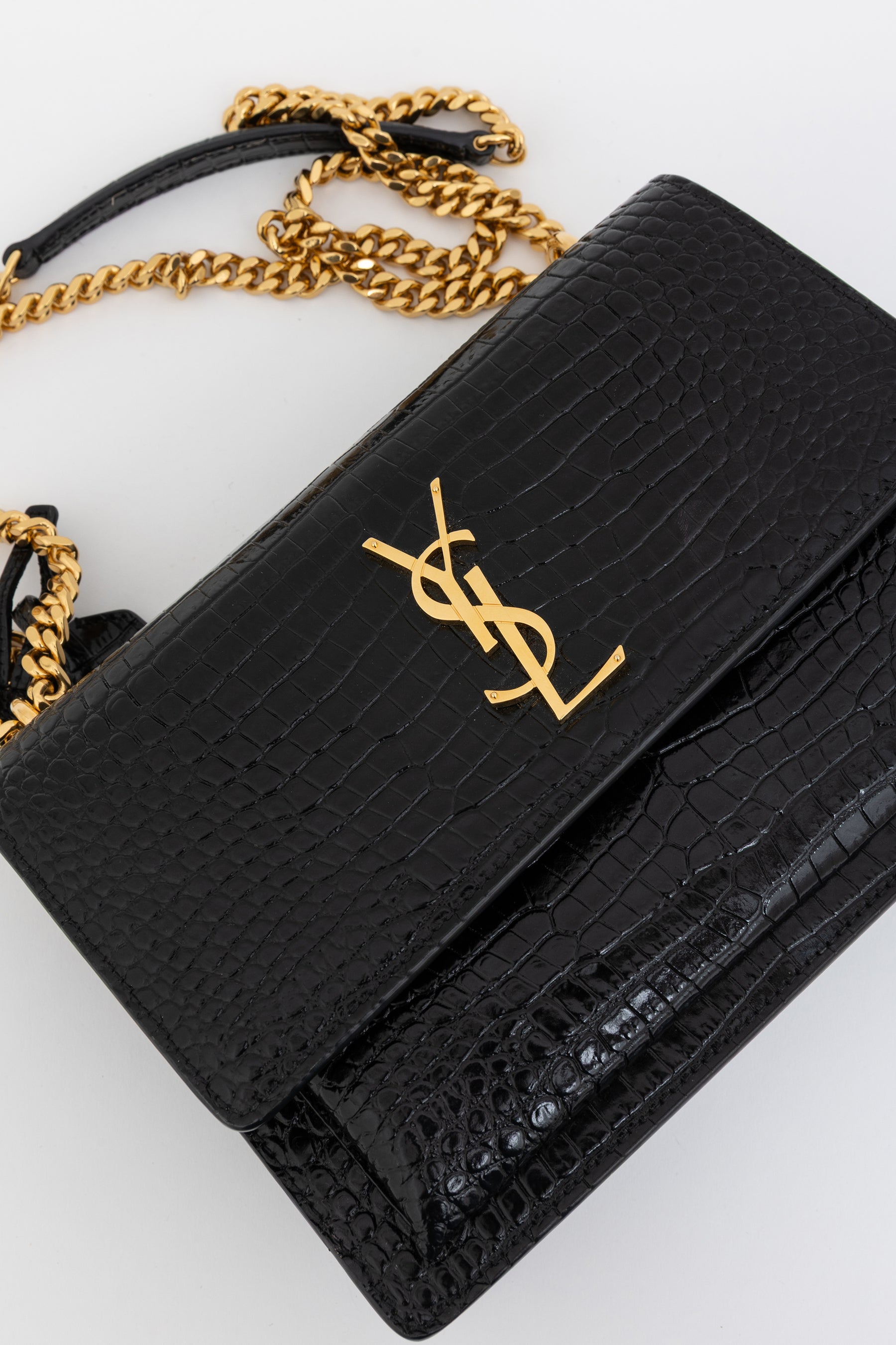 Sunset Medium Croc-Embossed Leather Shoulder Bag