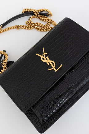 Sunset Medium Croc-Embossed Leather Shoulder Bag