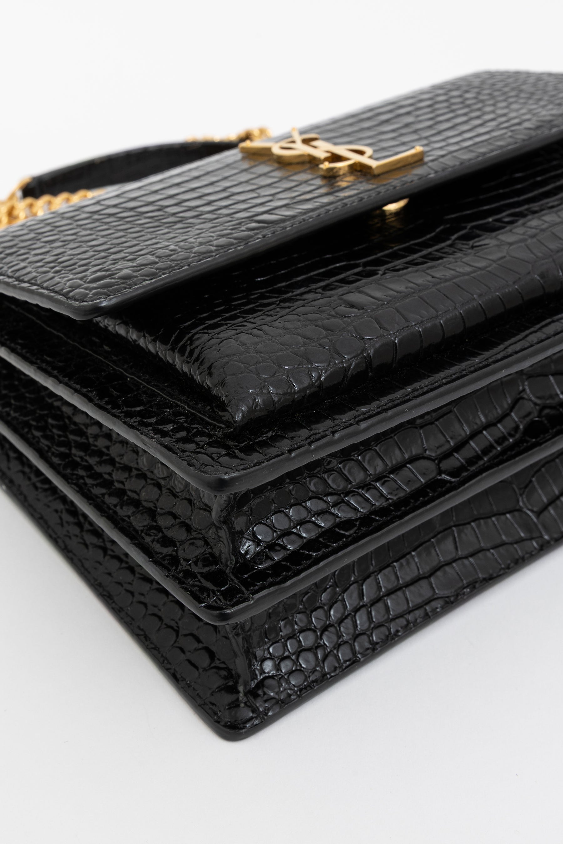 Sunset Medium Croc-Embossed Leather Shoulder Bag