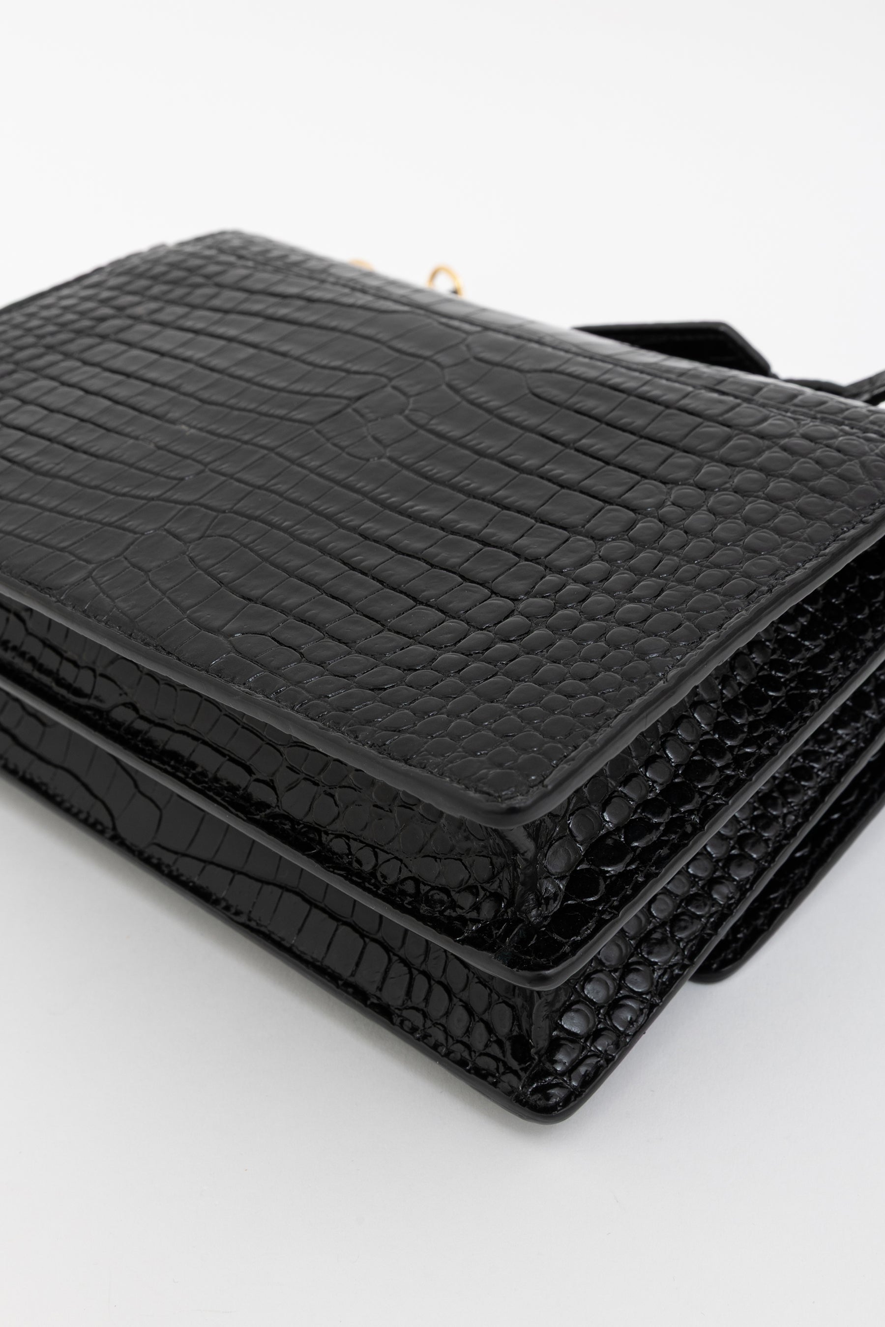 Sunset Medium Croc-Embossed Leather Shoulder Bag