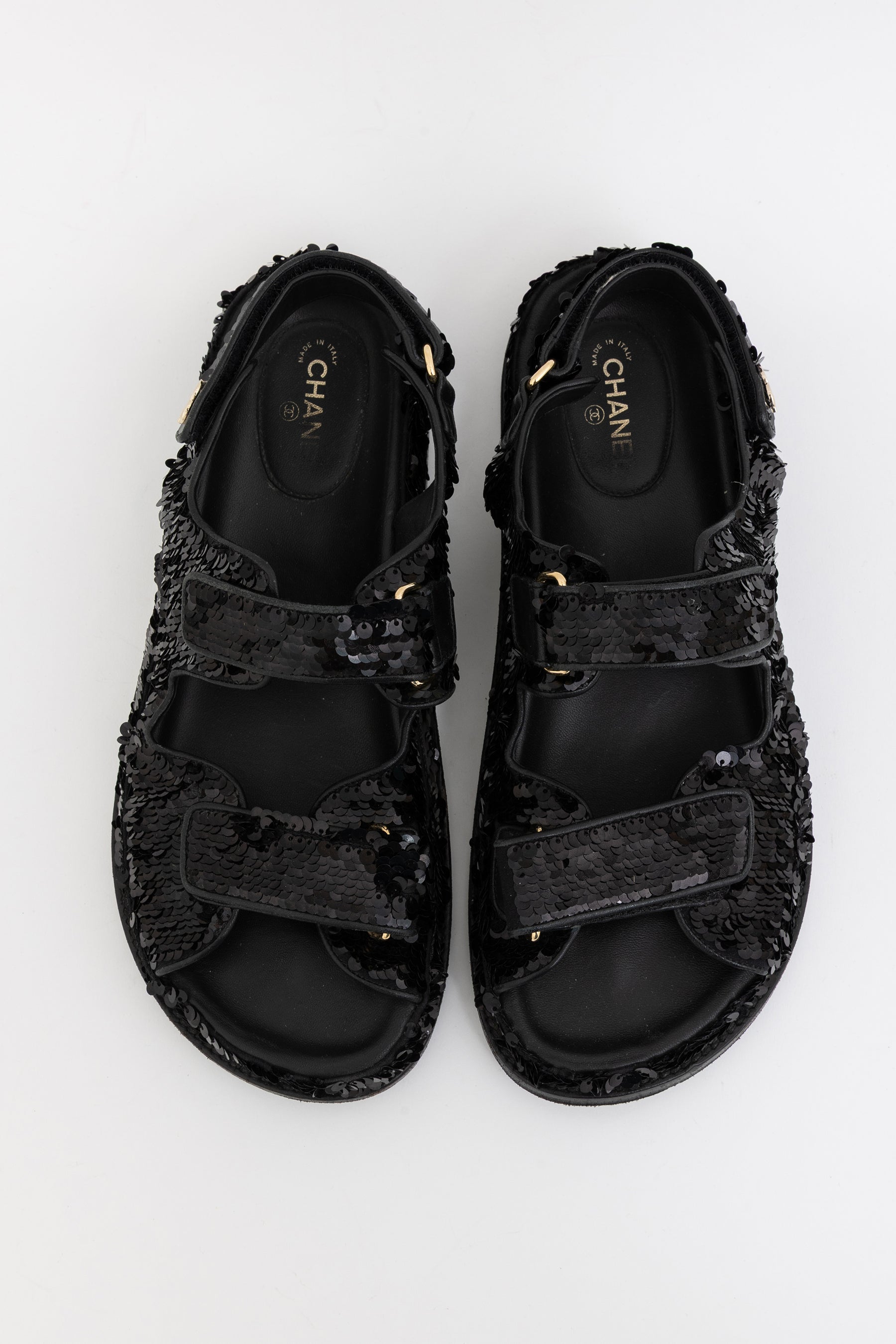 Interlocking CC Logo Slingback Sequinned Dad Sandals