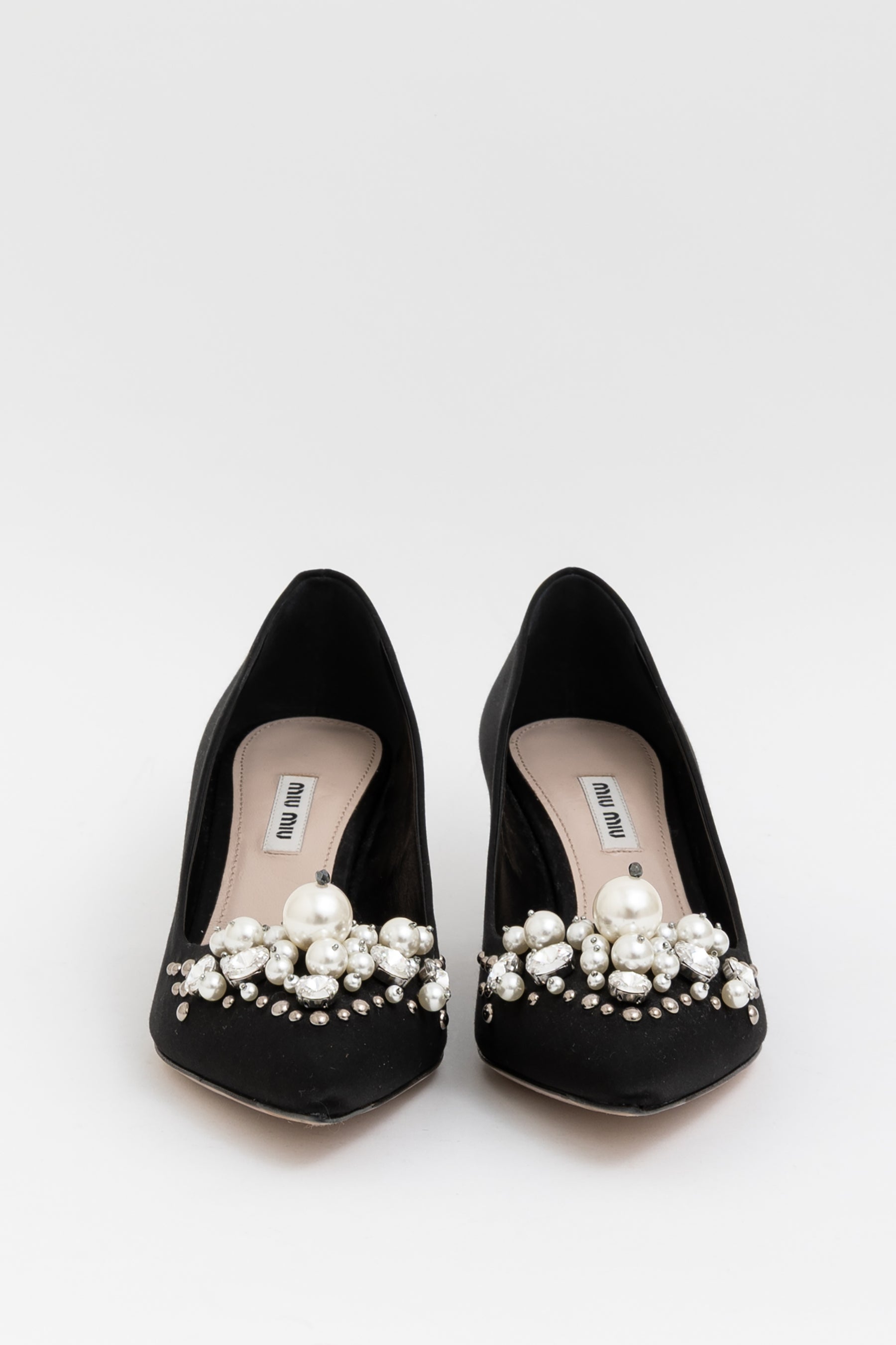 Crystal and Pearl-Embellished Pointed-Toe Pumps