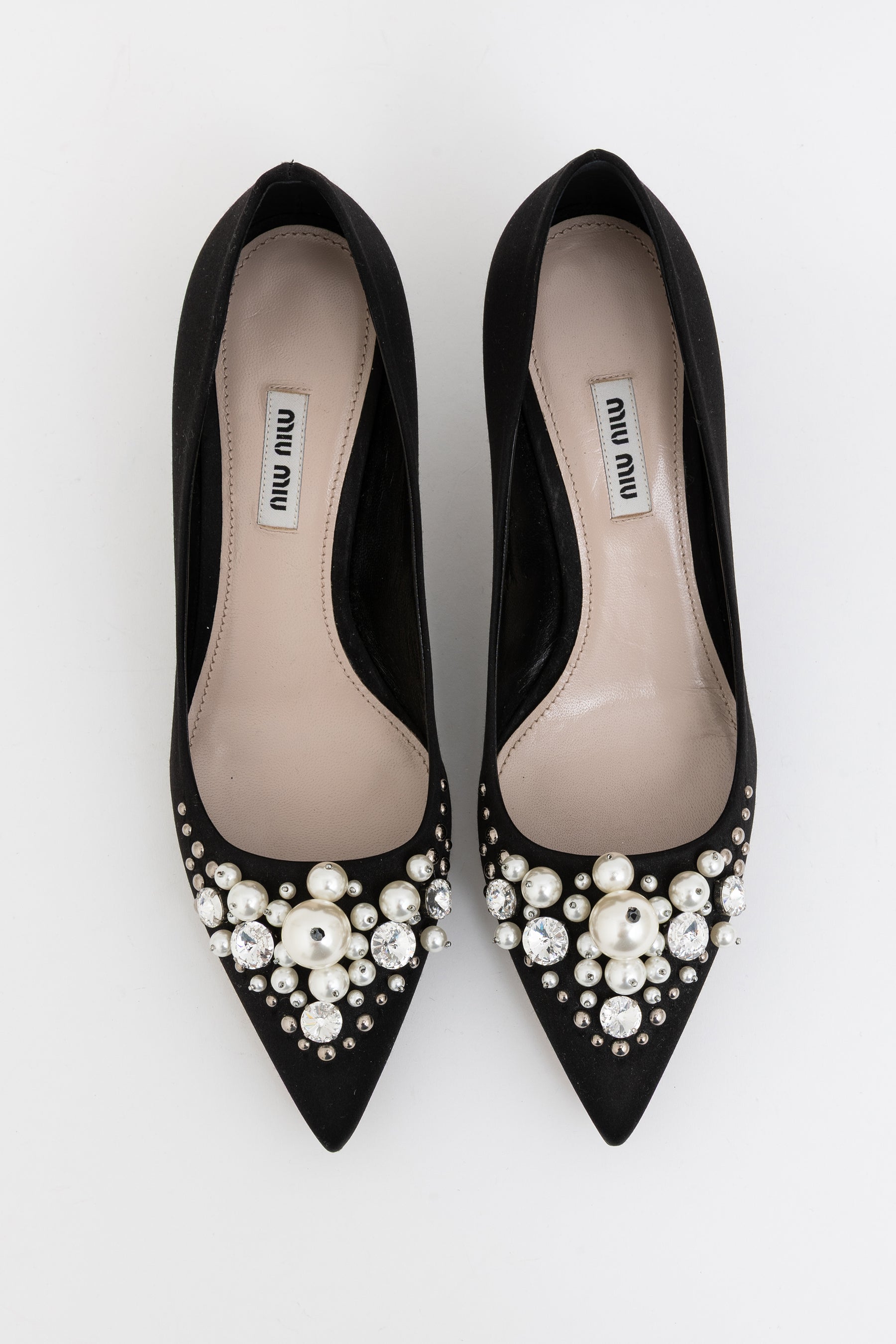 Crystal and Pearl-Embellished Pointed-Toe Pumps