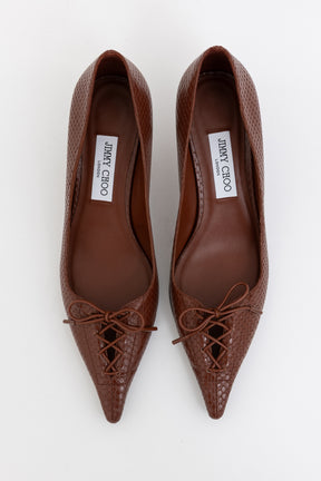 Scarlett Cognac Elaphe Printed Leather Pumps