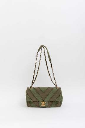 CC Chevron Canvas Patchwork Flap Bag