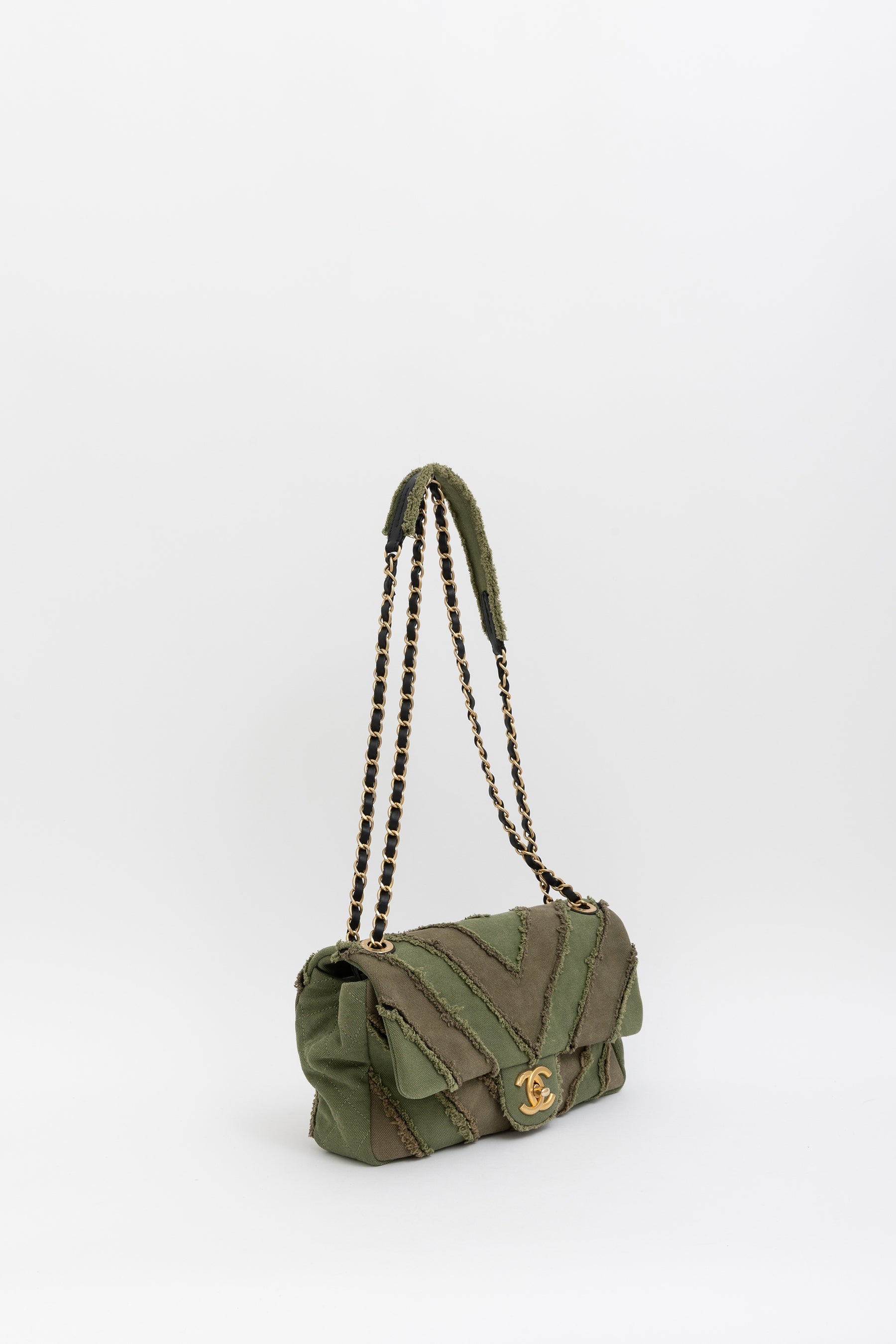 CC Chevron Canvas Patchwork Flap Bag