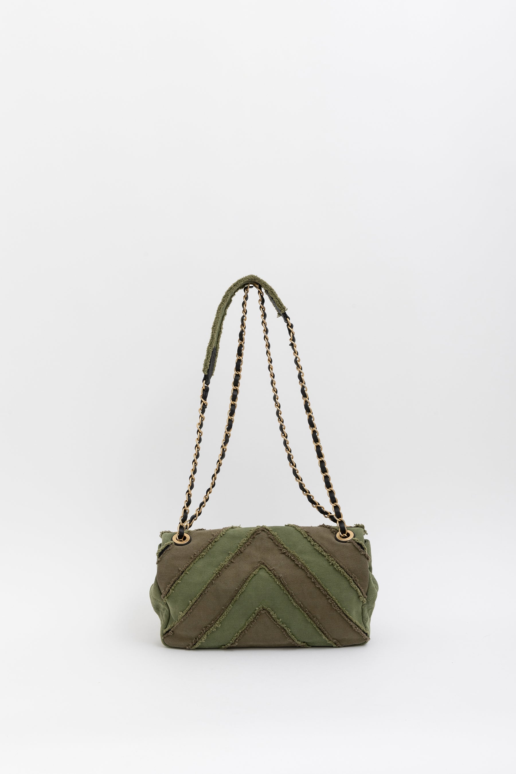 CC Chevron Canvas Patchwork Flap Bag