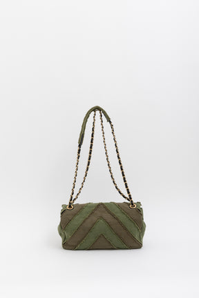 CC Chevron Canvas Patchwork Flap Bag