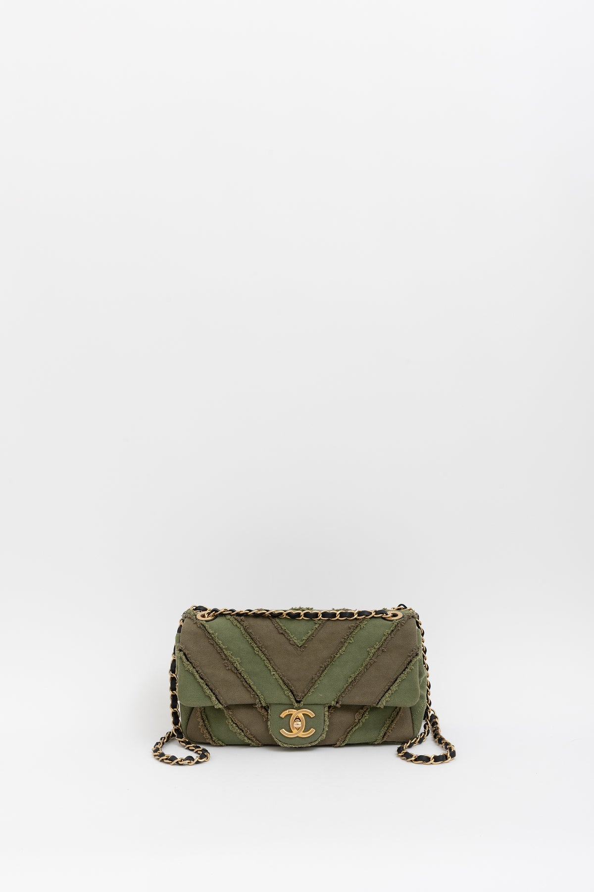 CC Chevron Canvas Patchwork Flap Bag