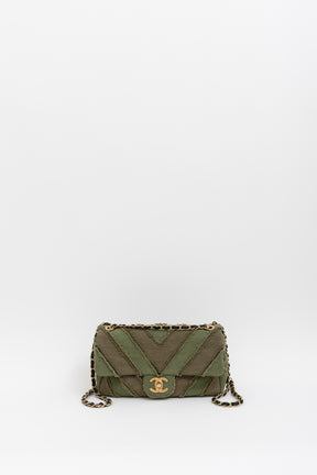 CC Chevron Canvas Patchwork Flap Bag
