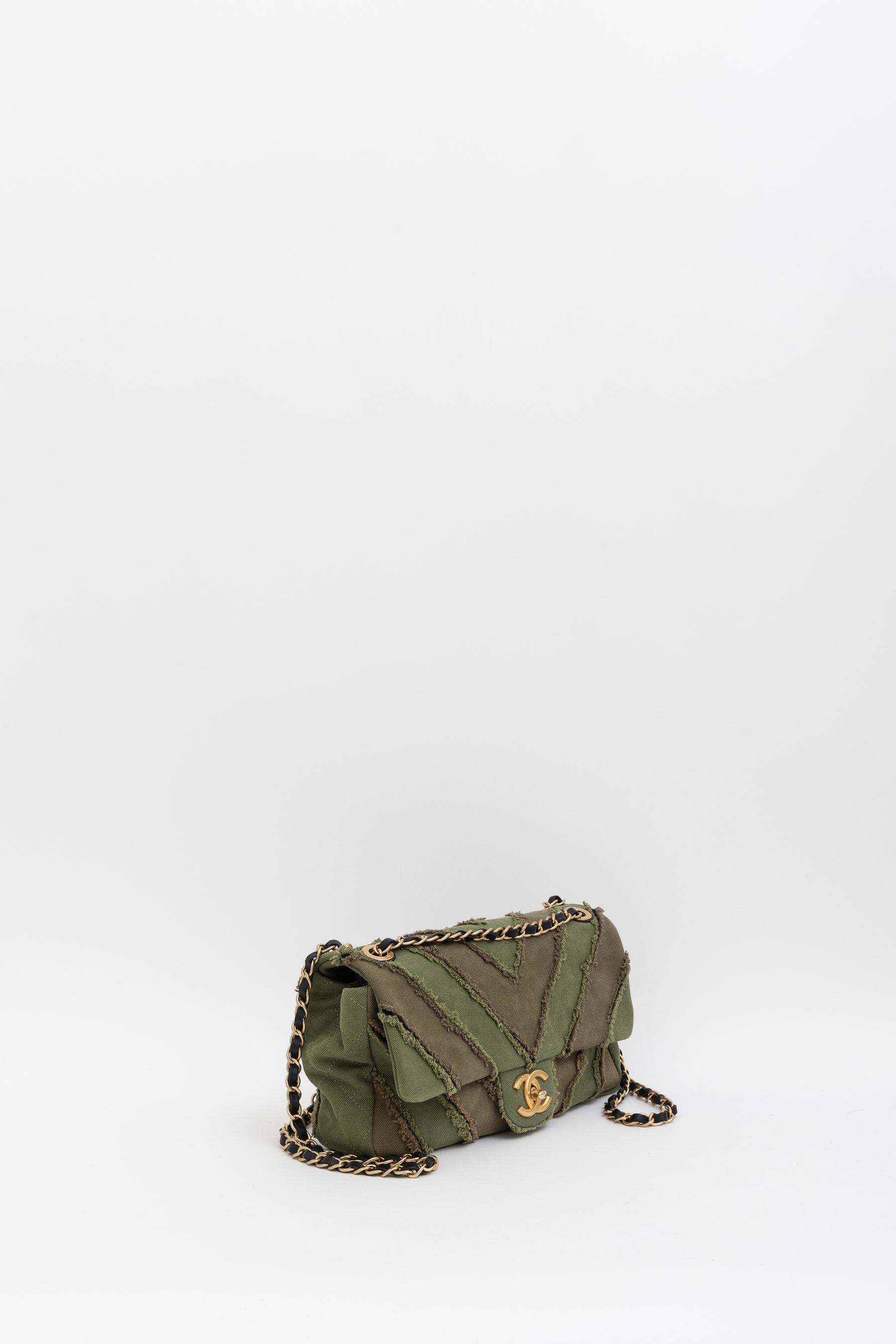 CC Chevron Canvas Patchwork Flap Bag