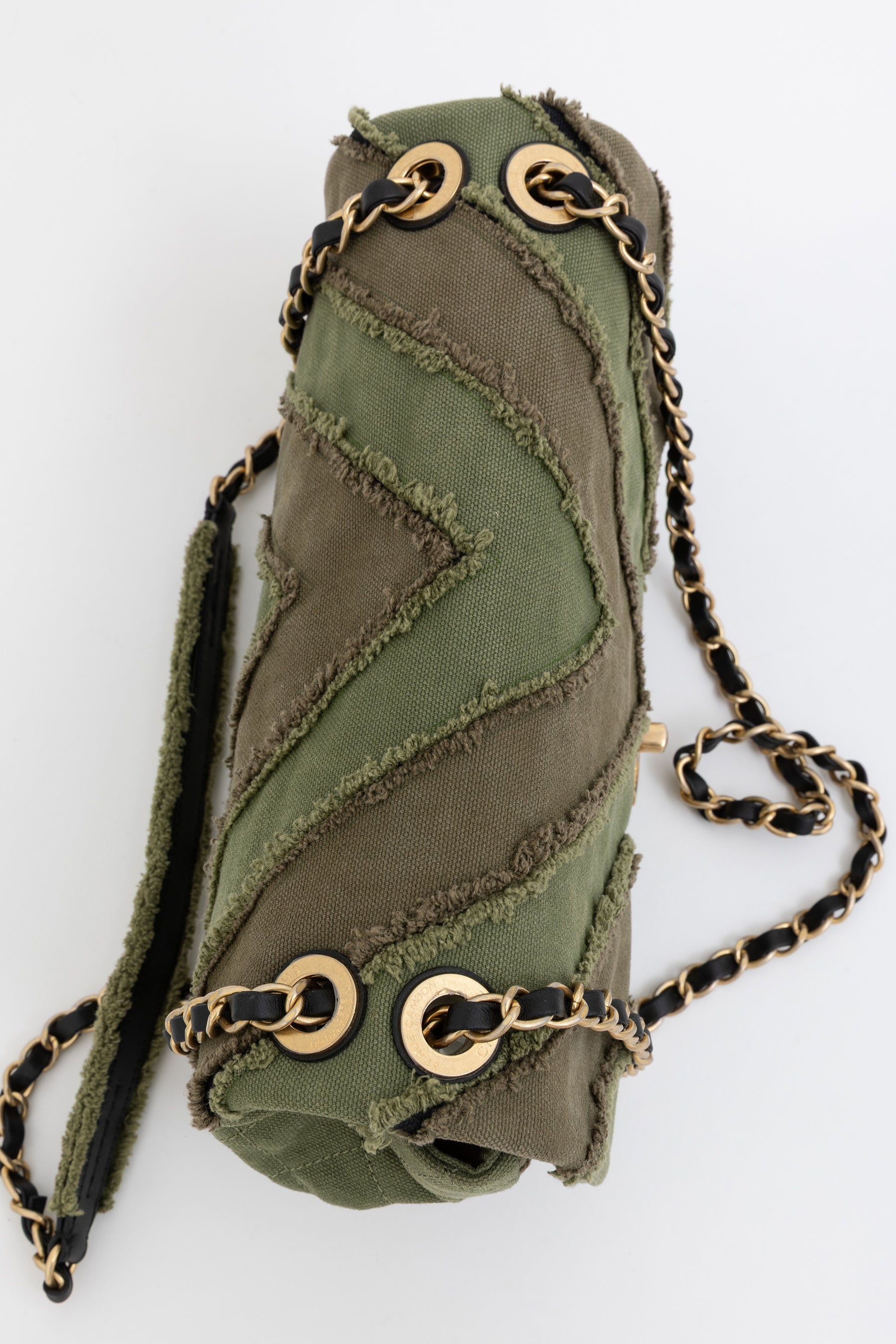 CC Chevron Canvas Patchwork Flap Bag