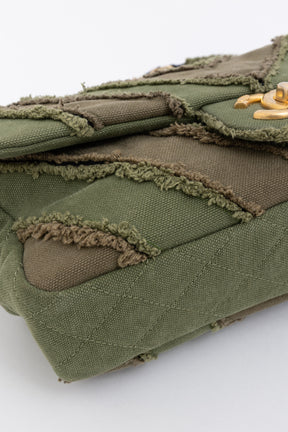 CC Chevron Canvas Patchwork Flap Bag