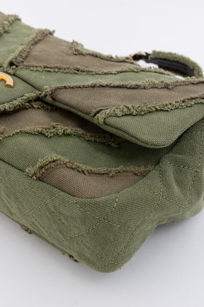 CC Chevron Canvas Patchwork Flap Bag