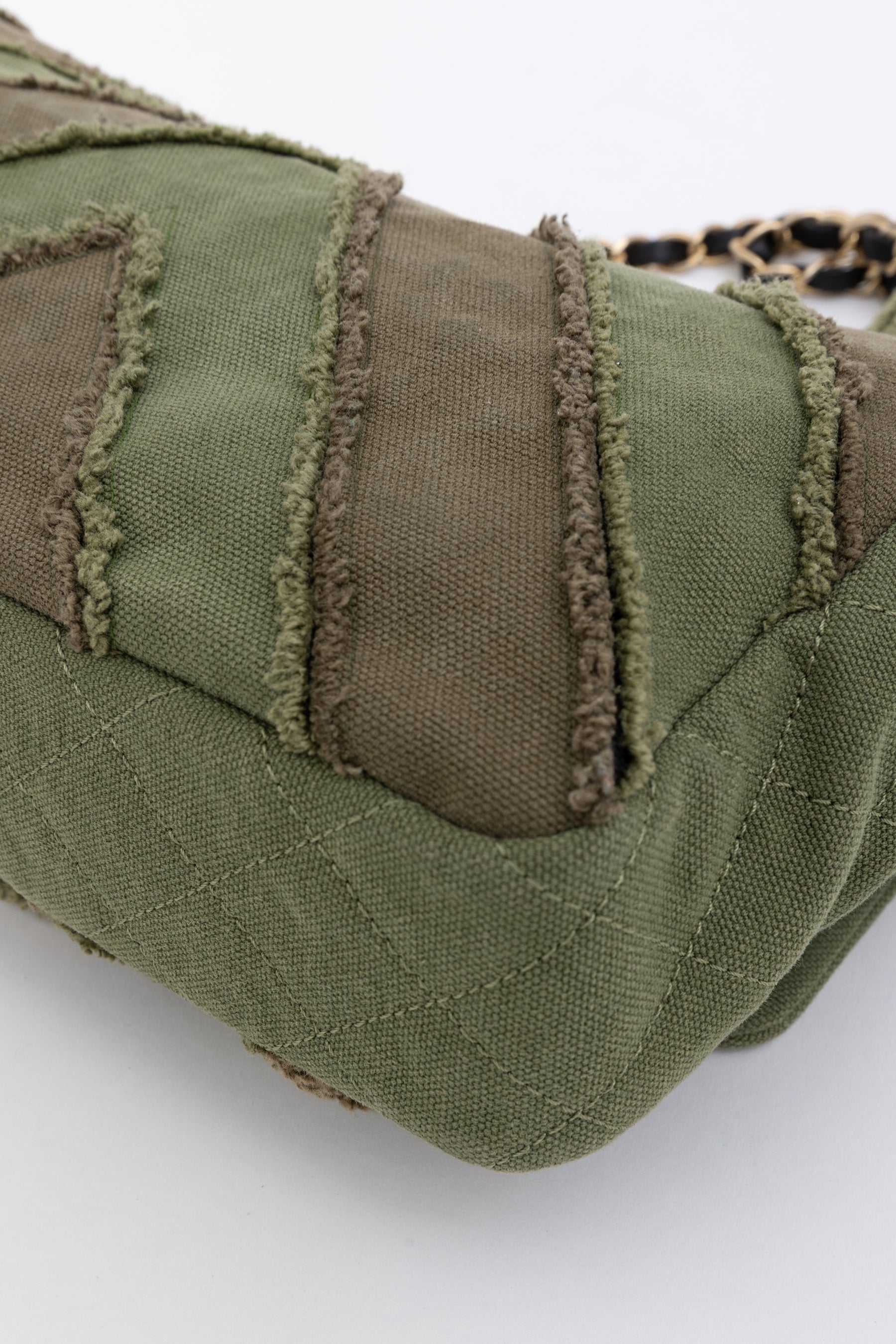 CC Chevron Canvas Patchwork Flap Bag