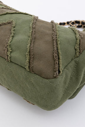 CC Chevron Canvas Patchwork Flap Bag