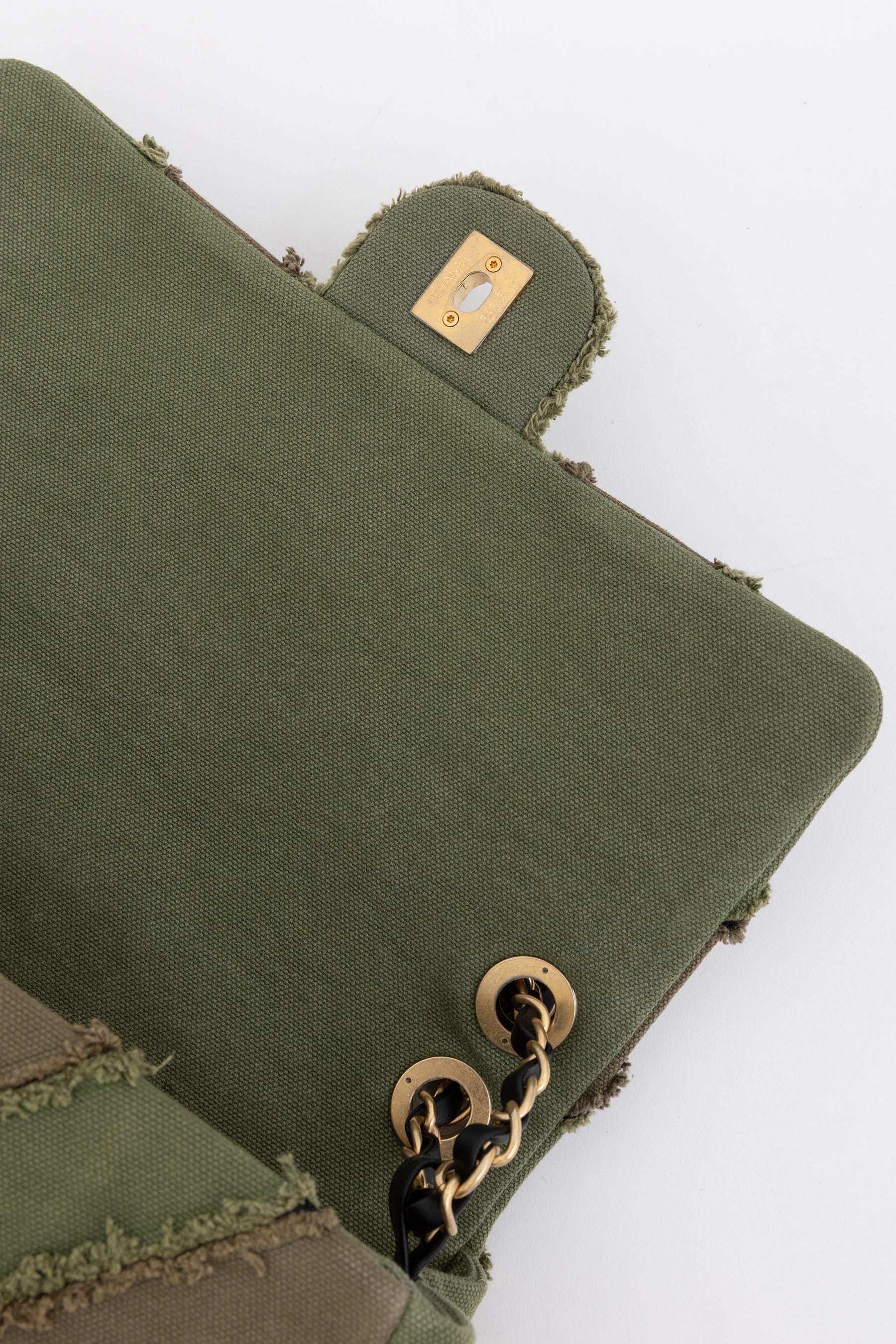 CC Chevron Canvas Patchwork Flap Bag