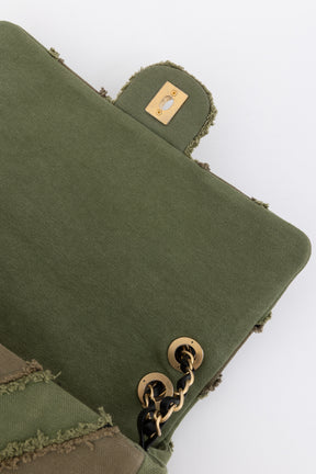 CC Chevron Canvas Patchwork Flap Bag