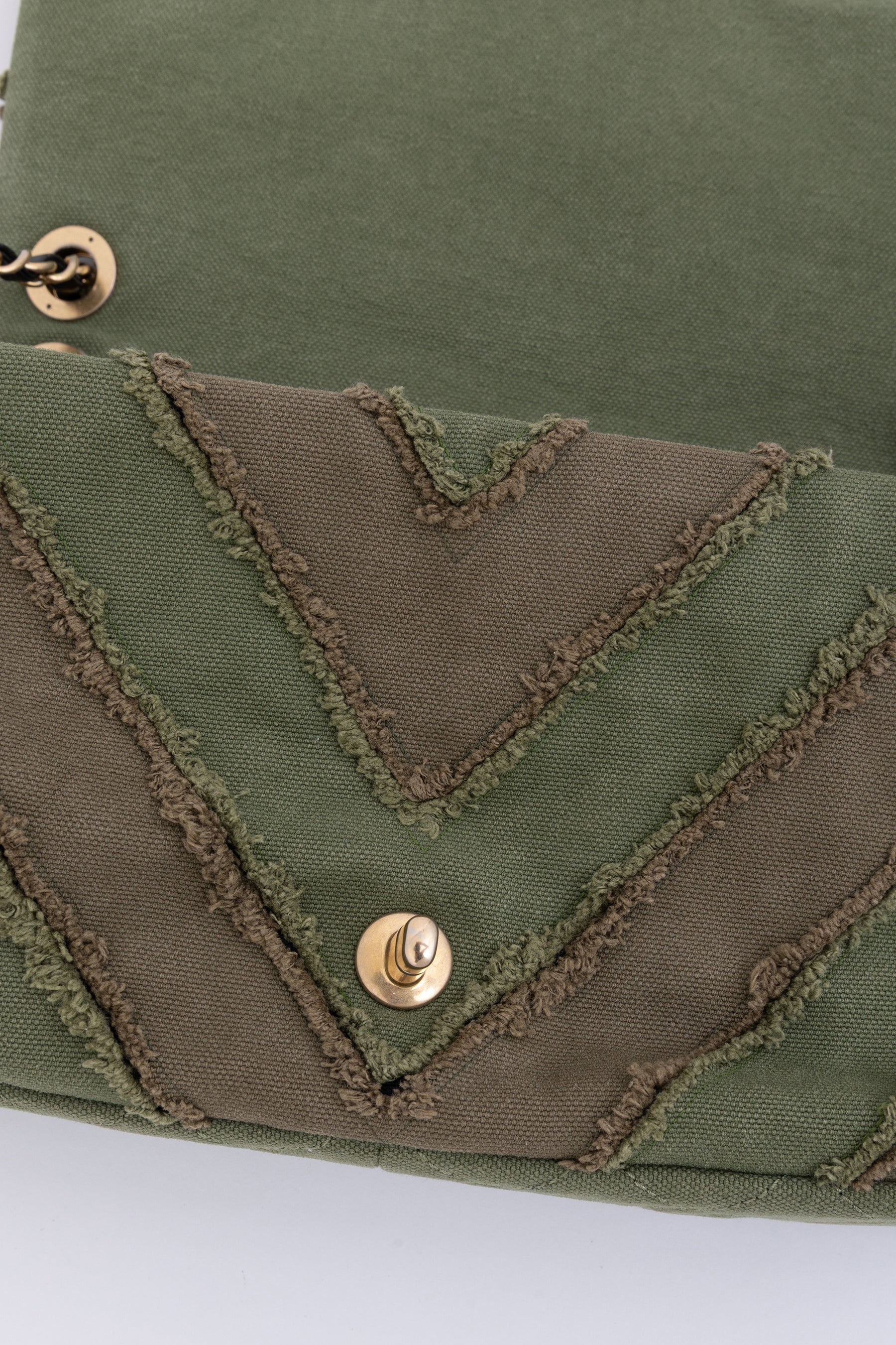 CC Chevron Canvas Patchwork Flap Bag