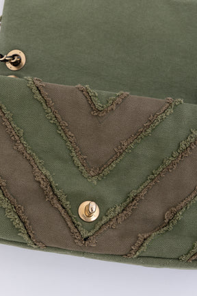 CC Chevron Canvas Patchwork Flap Bag