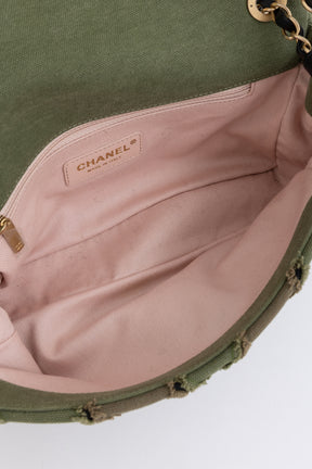 CC Chevron Canvas Patchwork Flap Bag