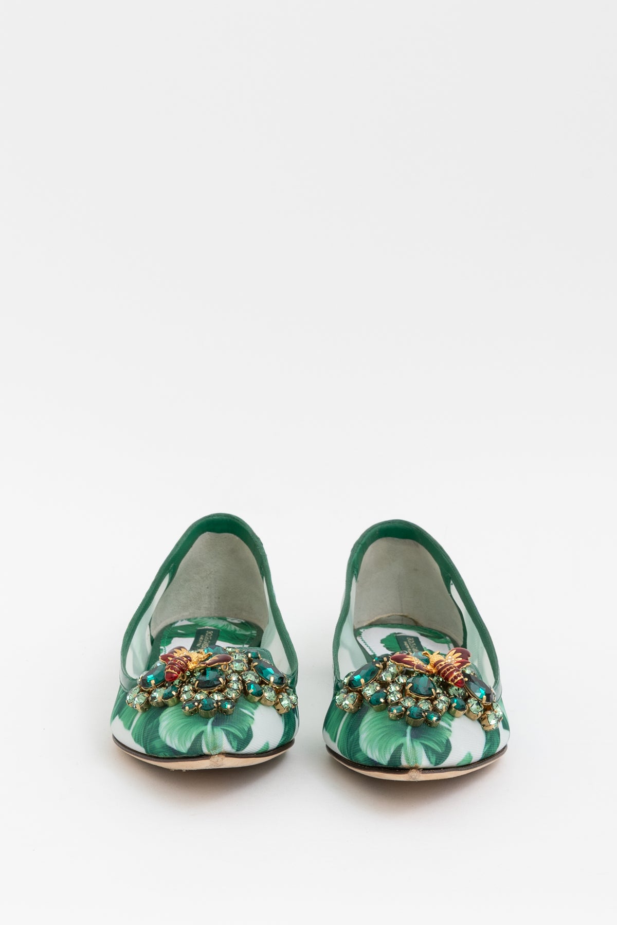 Tropical Palm and Crystal Embellished Pointed Toe Flats