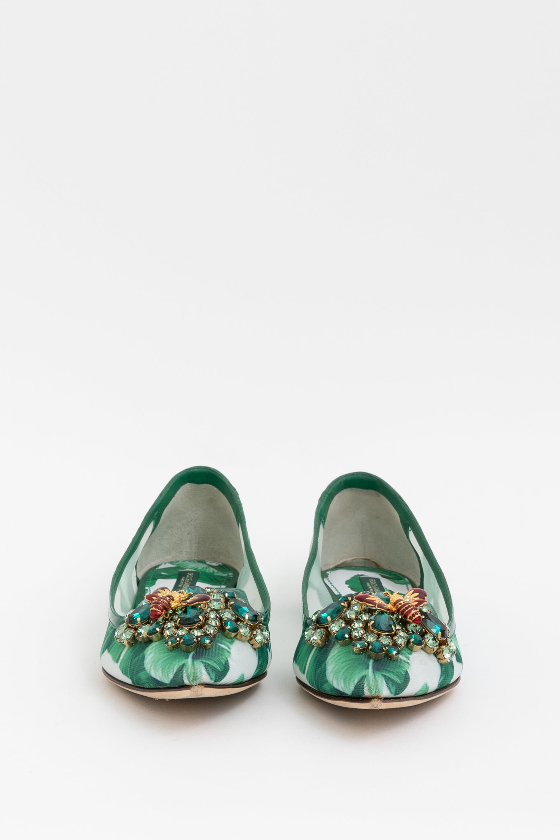 Tropical Palm and Crystal Embellished Pointed Toe Flats