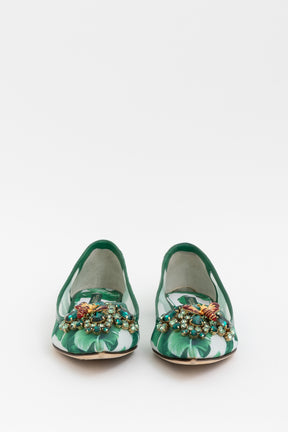Tropical Palm and Crystal Embellished Pointed Toe Flats