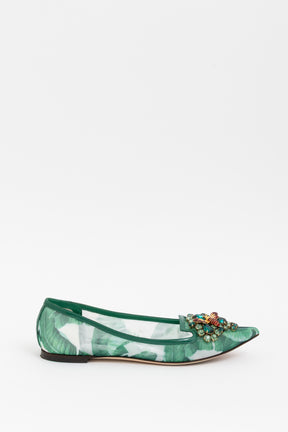 Tropical Palm and Crystal Embellished Pointed Toe Flats