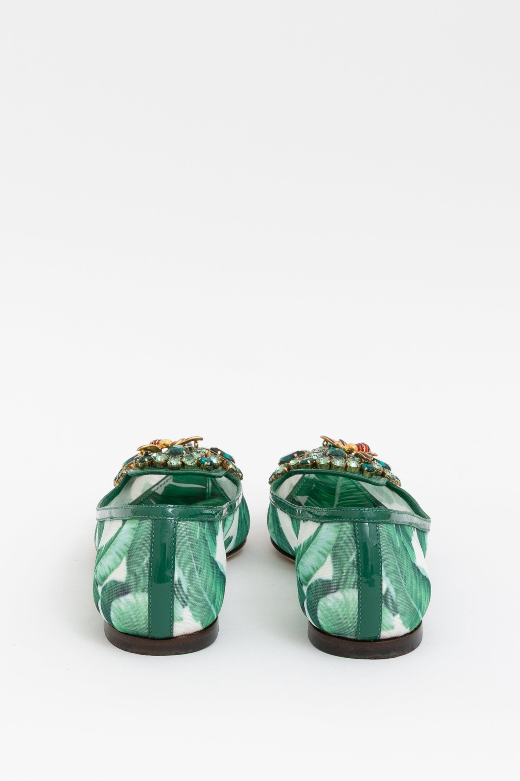 Tropical Palm and Crystal Embellished Pointed Toe Flats