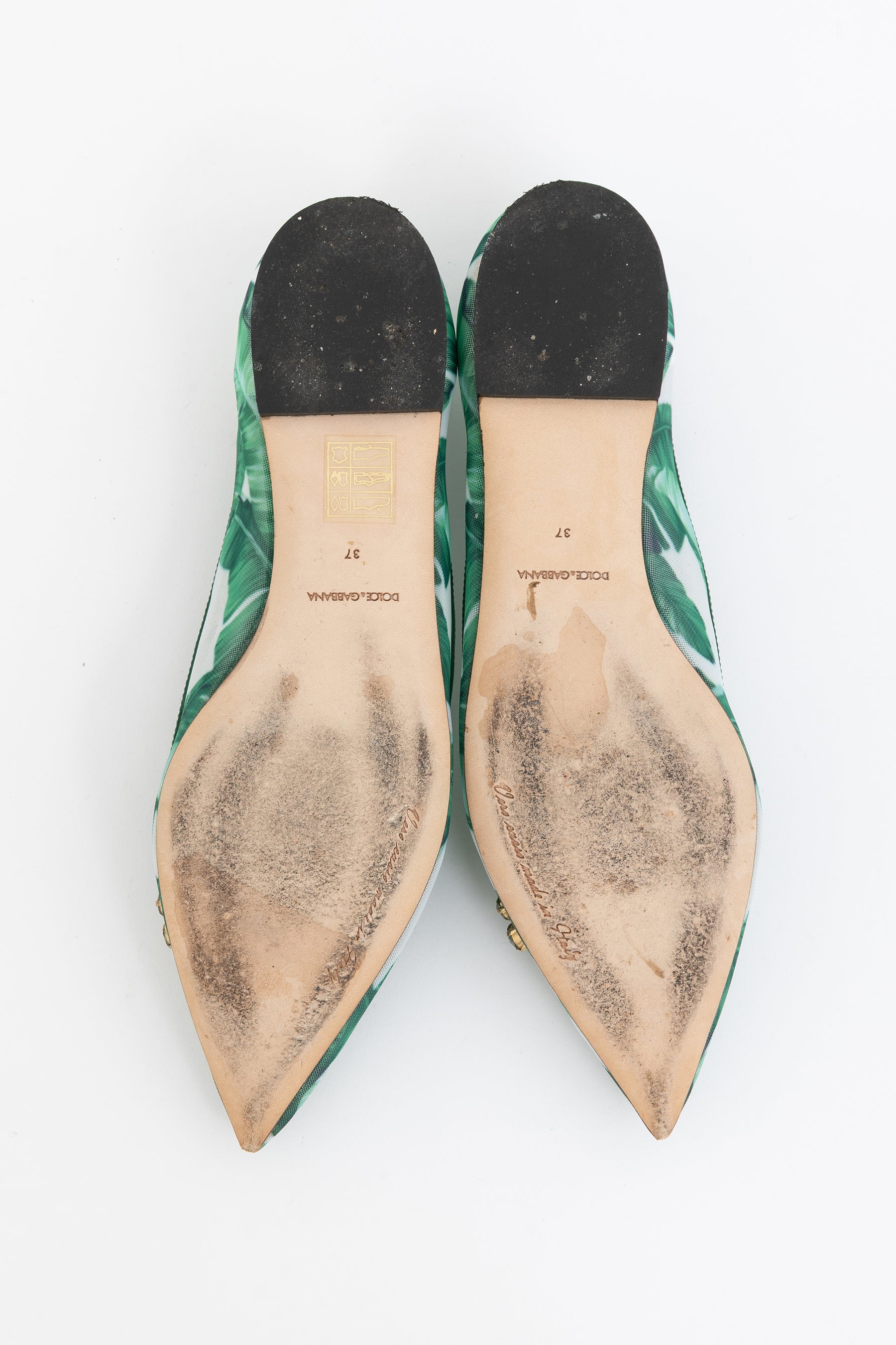 Tropical Palm and Crystal Embellished Pointed Toe Flats