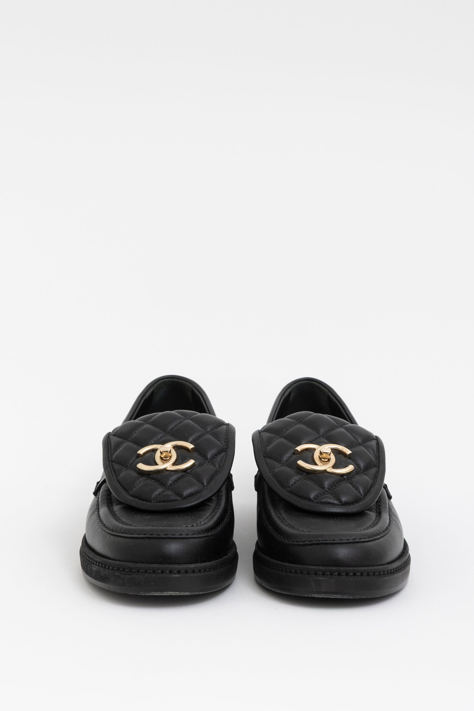 Quilted Flap CC Turn Lock Loafers