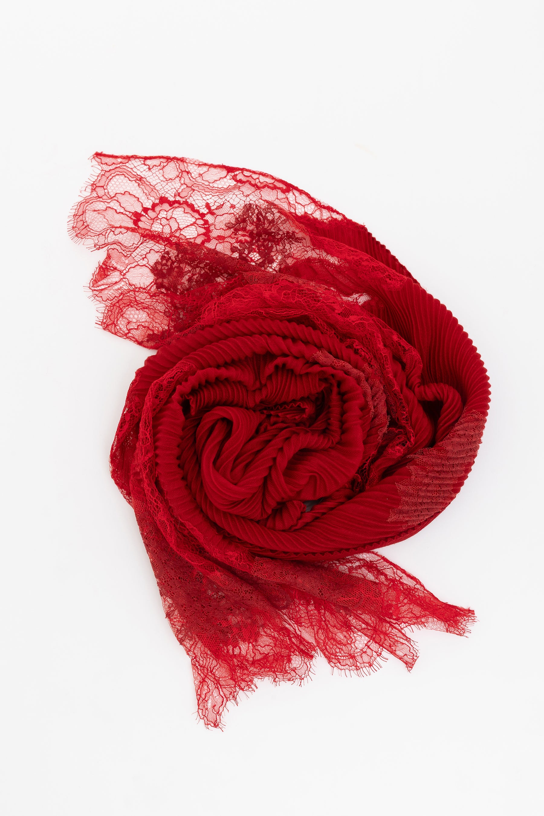 Pleated Lace Trim Scarf